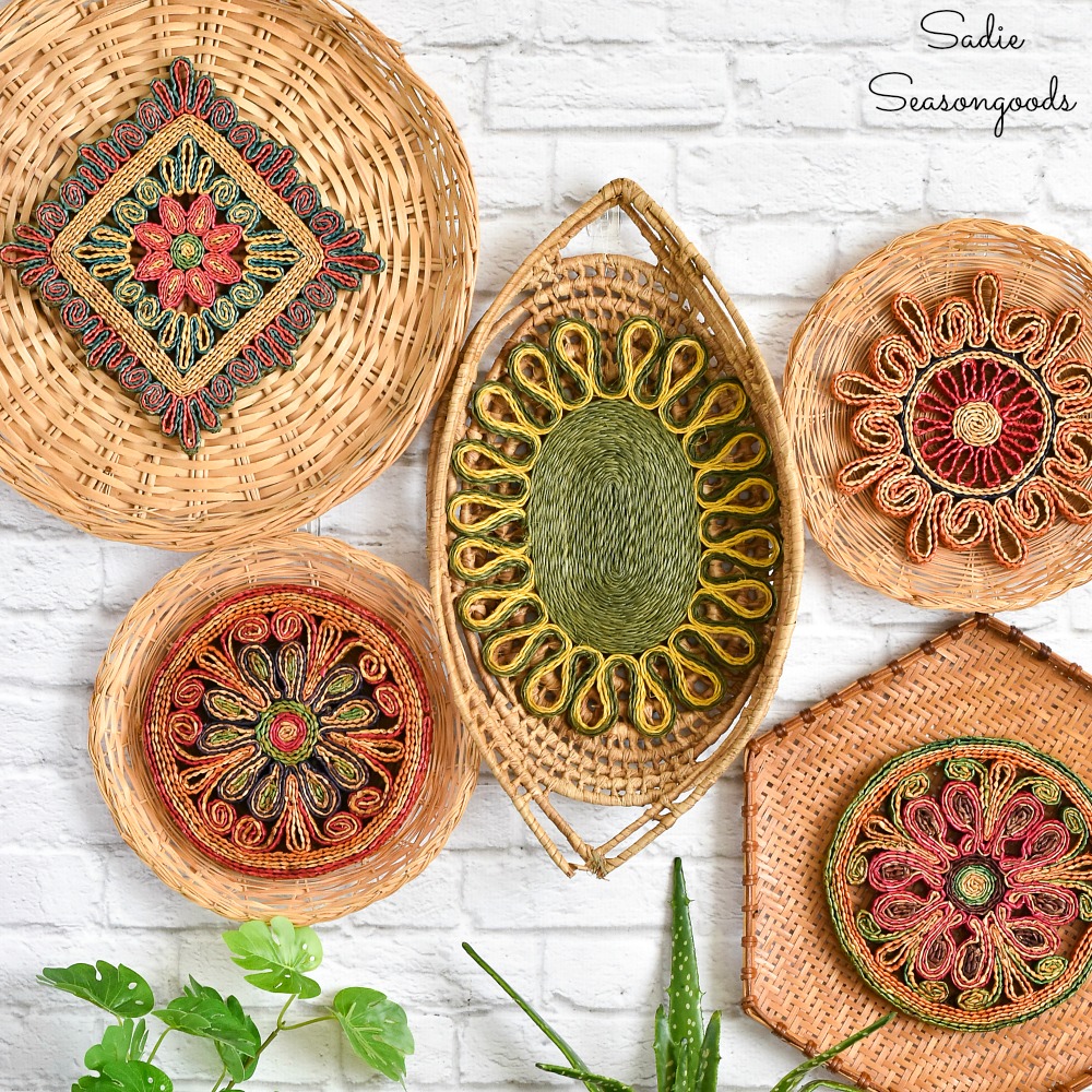 Boho Basket Wall Decor with Flat Wall Baskets and Woven